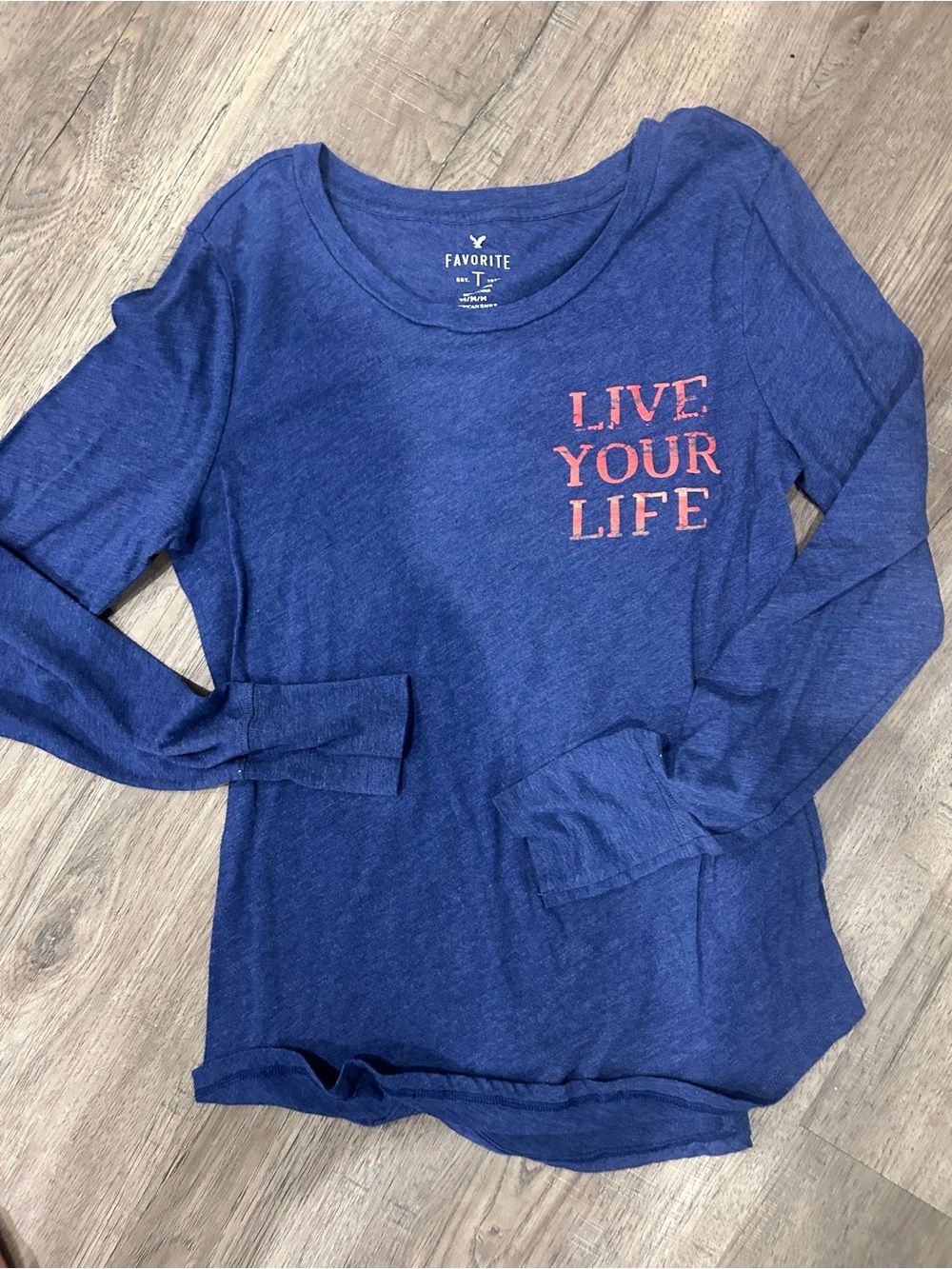 American Eagle Outfitters Long Sleeve Tee - Blue with Coral Print
